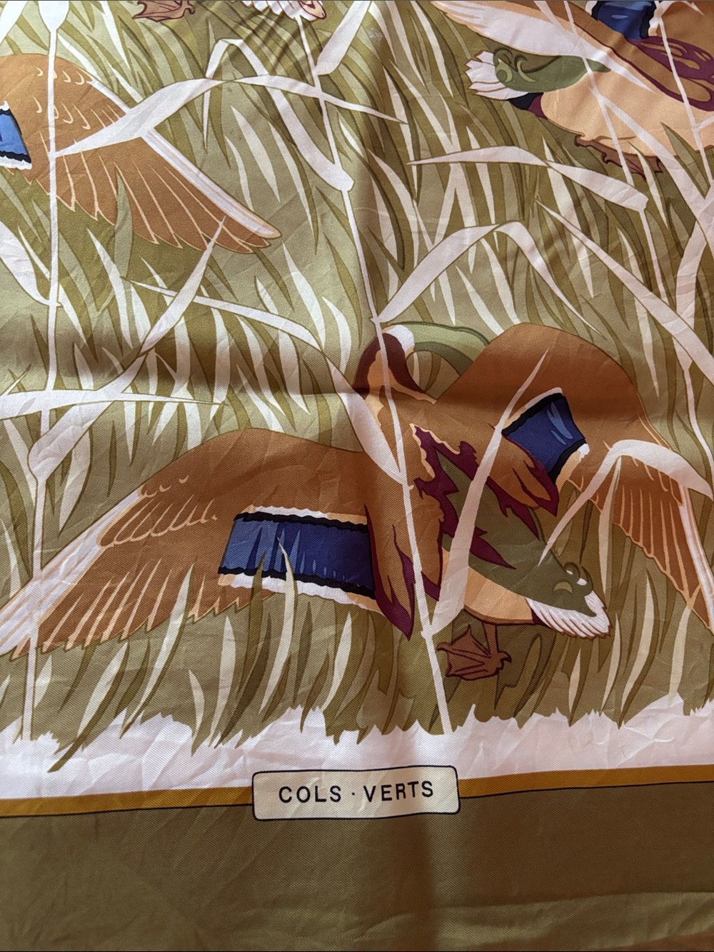 Hermes Vintage Olive Green Cols Verts Print Scarf
